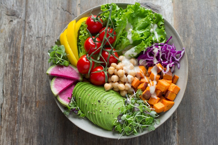 Bowl of colorful vegetables and grains